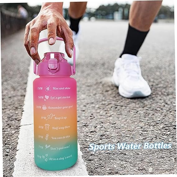 Motivational Water Bottle, 3-in-1 Set - 2L/1L/0.5L, Leakproof & BPA-Free with Time Marker for Outdoor Sports, School, Gym, Office (Multi-Color)