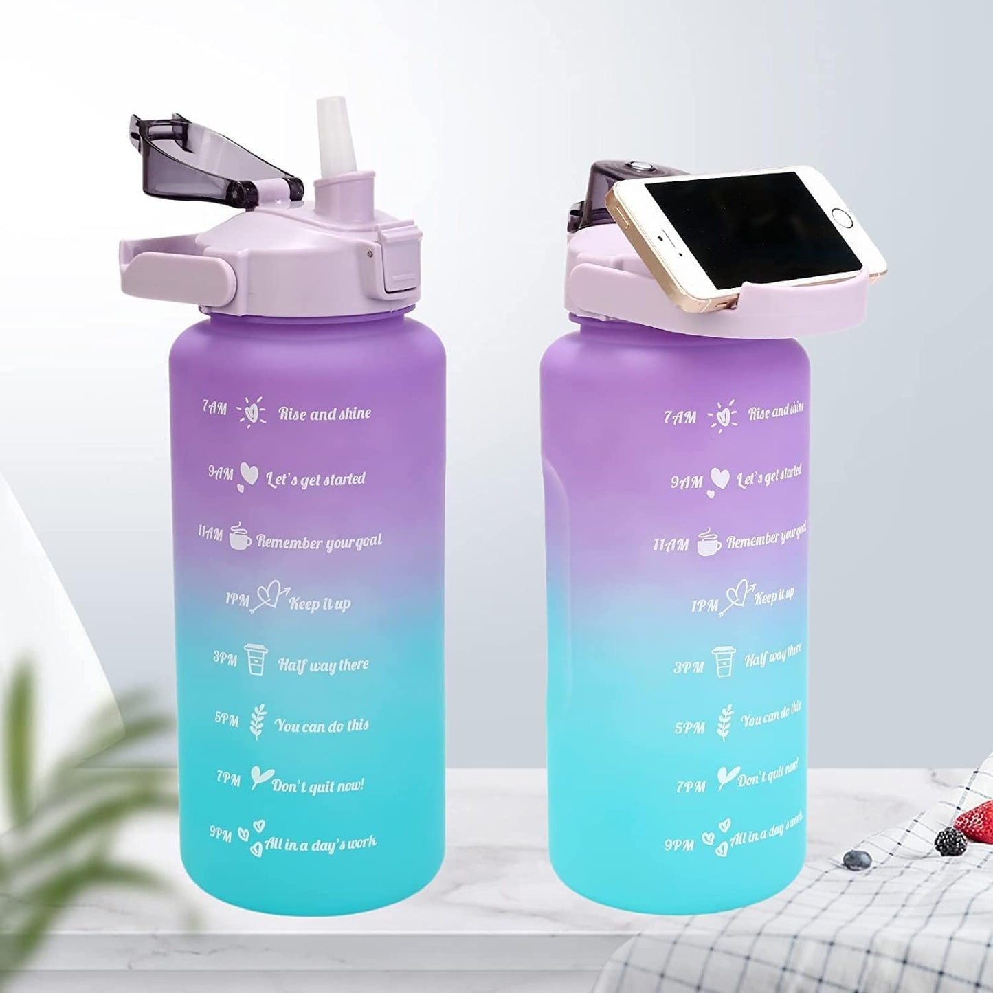 Motivational Water Bottle, 3-in-1 Set - 2L/1L/0.5L, Leakproof & BPA-Free with Time Marker for Outdoor Sports, School, Gym, Office (Multi-Color)