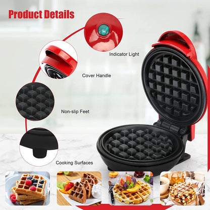 Shivvik 3 in 1 Mini Waffle Maker Machine | Electric Non-Stick Round Waffles Maker Iron Cast for Home, Kids, Belgian Waffles, Pan Cakes,Paninis and Other Snacks (Red,4 Inch- 350 Watts)