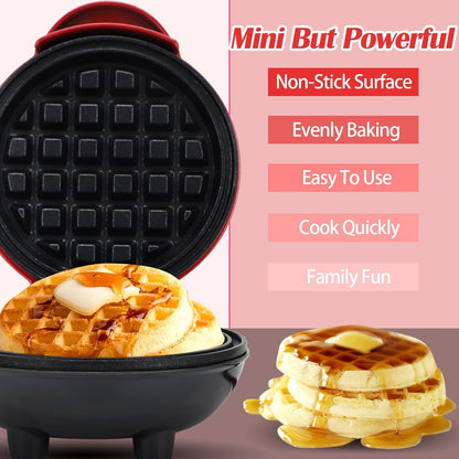 Shivvik 3 in 1 Mini Waffle Maker Machine | Electric Non-Stick Round Waffles Maker Iron Cast for Home, Kids, Belgian Waffles, Pan Cakes,Paninis and Other Snacks (Red,4 Inch- 350 Watts)