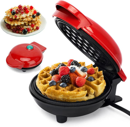 Shivvik 3 in 1 Mini Waffle Maker Machine | Electric Non-Stick Round Waffles Maker Iron Cast for Home, Kids, Belgian Waffles, Pan Cakes,Paninis and Other Snacks (Red,4 Inch- 350 Watts)